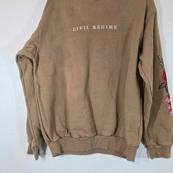 Civil Regime Floral Pullover Sweatshirt Women Large Brown Embroidered Streetwear - Picture 3 of 11